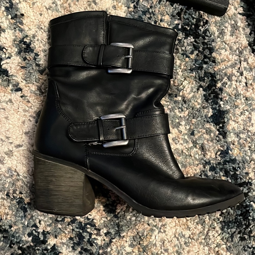 Mid calf length leather boots